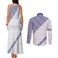 Tonga Queen Salote College Couples Matching Tank Maxi Dress and Long Sleeve Button Shirt 100 Years Anniversary White Color