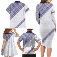 Tonga Queen Salote College Family Matching Long Sleeve Bodycon Dress and Hawaiian Shirt 100 Years Anniversary White Color