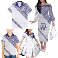 Tonga Queen Salote College Family Matching Off The Shoulder Long Sleeve Dress and Hawaiian Shirt 100 Years Anniversary White Color