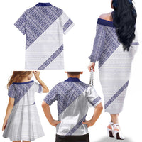 Tonga Queen Salote College Family Matching Off The Shoulder Long Sleeve Dress and Hawaiian Shirt 100 Years Anniversary White Color