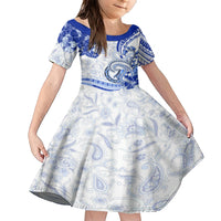 Polynesia Paisley Family Matching Short Sleeve Bodycon Dress and Hawaiian Shirt Mix Navy Polynesian Pattern LT05 Daughter's Dress Navy - Polynesian Pride