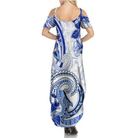 Polynesia Paisley Summer Maxi Dress Mix Navy Polynesian Pattern LT05 - Polynesian Pride