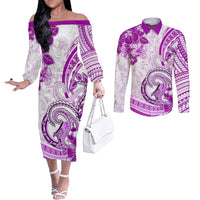 Polynesia Paisley Couples Matching Off The Shoulder Long Sleeve Dress and Long Sleeve Button Shirt Mix Pink Polynesian Pattern LT05 Pink - Polynesian Pride
