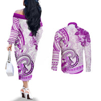Polynesia Paisley Couples Matching Off The Shoulder Long Sleeve Dress and Long Sleeve Button Shirt Mix Pink Polynesian Pattern LT05 - Polynesian Pride