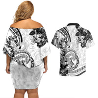 Polynesia Paisley Couples Matching Off Shoulder Short Dress and Hawaiian Shirt Mix White Polynesian Pattern LT05 - Polynesian Pride