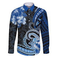Polynesia Paisley Family Matching Off Shoulder Short Dress and Hawaiian Shirt Mix Blue Polynesian Pattern LT05 Dad's Shirt - Long Sleeve Blue - Polynesian Pride