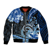 Polynesia Paisley Sleeve Zip Bomber Jacket Mix Blue Polynesian Pattern LT05 Unisex Blue - Polynesian Pride