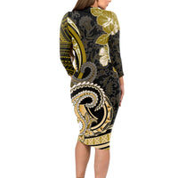 Polynesia Paisley Long Sleeve Bodycon Dress Mix Gold Polynesian Pattern LT05 - Polynesian Pride