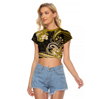 Polynesia Paisley Raglan Cropped T Shirt Mix Gold Polynesian Pattern LT05 Female Gold - Polynesian Pride
