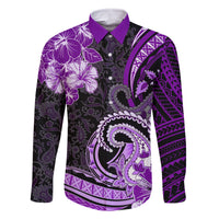 Polynesia Paisley Family Matching Summer Maxi Dress and Hawaiian Shirt Mix Purple Polynesian Pattern LT05 Dad's Shirt - Long Sleeve Purple - Polynesian Pride