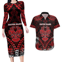 Personalised Easter Island Couples Matching Long Sleeve Bodycon Dress and Hawaiian Shirt Polynesian Pattern Emblem