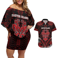 Personalised Easter Island Couples Matching Off Shoulder Short Dress and Hawaiian Shirt Polynesian Pattern Emblem