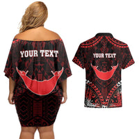 Personalised Easter Island Couples Matching Off Shoulder Short Dress and Hawaiian Shirt Polynesian Pattern Emblem