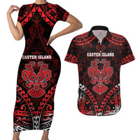 Personalised Easter Island Couples Matching Short Sleeve Bodycon Dress and Hawaiian Shirt Polynesian Pattern Emblem