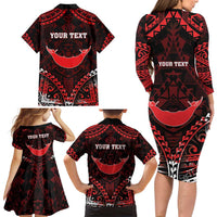 Personalised Easter Island Family Matching Long Sleeve Bodycon Dress and Hawaiian Shirt Polynesian Pattern Emblem LT05 - Polynesian Pride