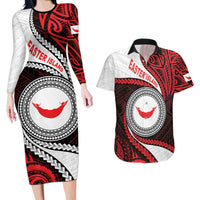 Easter Island Couples Matching Long Sleeve Bodycon Dress and Hawaiian Shirt Moai Statues Polynesian Style