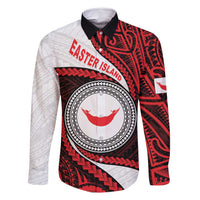 Easter Island Family Matching Mermaid Dress and Hawaiian Shirt Moai Statues Polynesian Style LT05 Dad's Shirt - Long Sleeve Red - Polynesian Pride