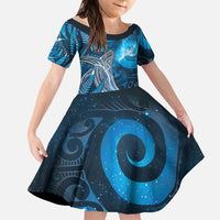 New Zealand Matariki Family Matching Summer Maxi Dress and Hawaiian Shirt Maori Koru With Humpback Whale Blue