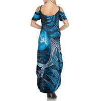 New Zealand Matariki Family Matching Summer Maxi Dress and Hawaiian Shirt Maori Koru With Humpback Whale Blue