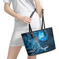 New Zealand Matariki Leather Tote Bag Maori Koru With Humpback Whale Blue LT05 - Polynesian Pride
