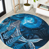 New Zealand Matariki Round Carpet Maori Koru With Humpback Whale Blue