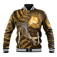 New Zealand Matariki Baseball Jacket Maori Koru With Humpback Whale Gold LT05 Unisex Gold - Polynesian Pride