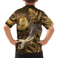 New Zealand Matariki Family Matching Off Shoulder Maxi Dress and Hawaiian Shirt Maori Koru With Humpback Whale Gold