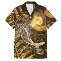 New Zealand Matariki Family Matching Short Sleeve Bodycon Dress and Hawaiian Shirt Maori Koru With Humpback Whale Gold