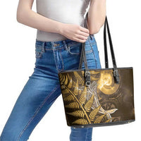 New Zealand Matariki Leather Tote Bag Maori Koru With Humpback Whale Gold LT05 - Polynesian Pride