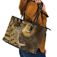 New Zealand Matariki Leather Tote Bag Maori Koru With Humpback Whale Gold LT05 - Polynesian Pride