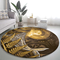 New Zealand Matariki Round Carpet Maori Koru With Humpback Whale Gold LT05 - Polynesian Pride