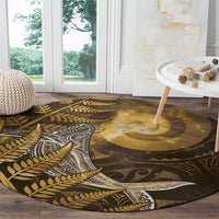 New Zealand Matariki Round Carpet Maori Koru With Humpback Whale Gold LT05 - Polynesian Pride