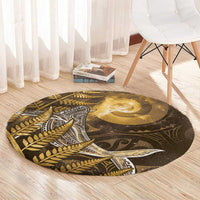 New Zealand Matariki Round Carpet Maori Koru With Humpback Whale Gold LT05 - Polynesian Pride