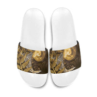 New Zealand Matariki Slide Sandals Maori Koru With Humpback Whale Gold LT05 Gold - Polynesian Pride