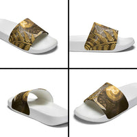 New Zealand Matariki Slide Sandals Maori Koru With Humpback Whale Gold LT05 - Polynesian Pride