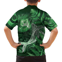 New Zealand Matariki Family Matching Off Shoulder Short Dress and Hawaiian Shirt Maori Koru With Humpback Whale Green