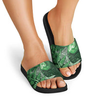 New Zealand Matariki Slide Sandals Maori Koru With Humpback Whale Green LT05 - Polynesian Pride