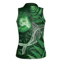 New Zealand Matariki Women Sleeveless Polo Shirt Maori Koru With Humpback Whale Green