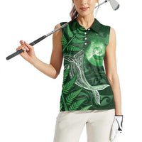 New Zealand Matariki Women Sleeveless Polo Shirt Maori Koru With Humpback Whale Green