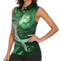 New Zealand Matariki Women Sleeveless Polo Shirt Maori Koru With Humpback Whale Green