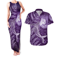 New Zealand Matariki Couples Matching Tank Maxi Dress and Hawaiian Shirt Maori Koru With Humpback Whale Purple