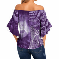 New Zealand Matariki Off Shoulder Wrap Waist Top Maori Koru With Humpback Whale Purple LT05 - Polynesian Pride