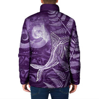 New Zealand Matariki Padded Jacket Maori Koru With Humpback Whale Purple