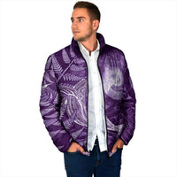 New Zealand Matariki Padded Jacket Maori Koru With Humpback Whale Purple