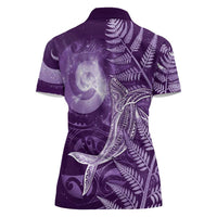 New Zealand Matariki Women Polo Shirt Maori Koru With Humpback Whale Purple