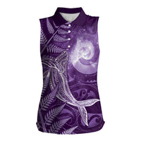 New Zealand Matariki Women Sleeveless Polo Shirt Maori Koru With Humpback Whale Purple