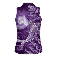 New Zealand Matariki Women Sleeveless Polo Shirt Maori Koru With Humpback Whale Purple
