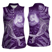 New Zealand Matariki Women Sleeveless Polo Shirt Maori Koru With Humpback Whale Purple
