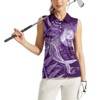 New Zealand Matariki Women Sleeveless Polo Shirt Maori Koru With Humpback Whale Purple