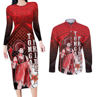 The First King Of Tonga Couples Matching Long Sleeve Bodycon Dress and Long Sleeve Button Shirt Tongan Pride